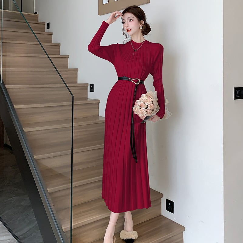 【dress】ニットワンピースベルト付き　M27464