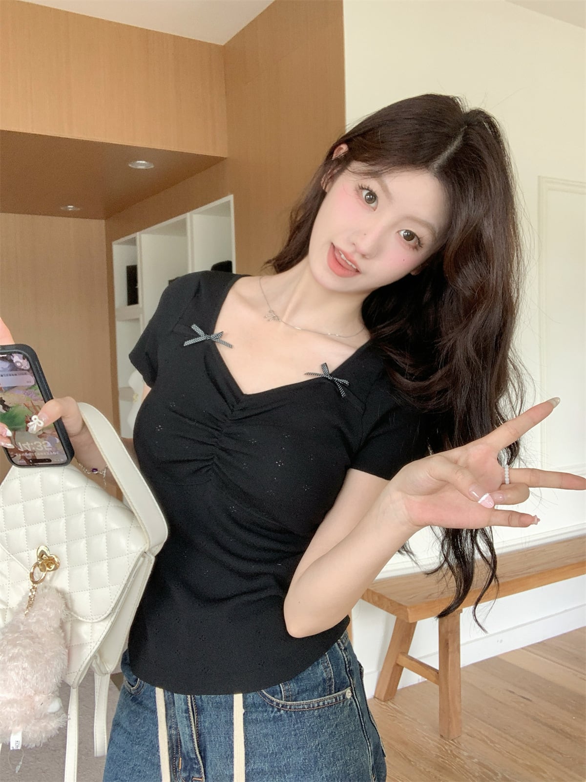 【tops】リボン付きTシャツ　M24481