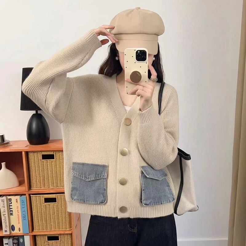 【outer】デニムポケット付きカーディガン Q6364