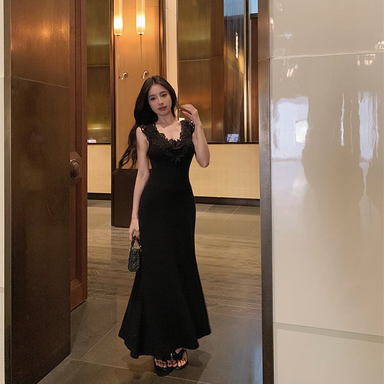 【dress】レース切り替えワンピース　M24843