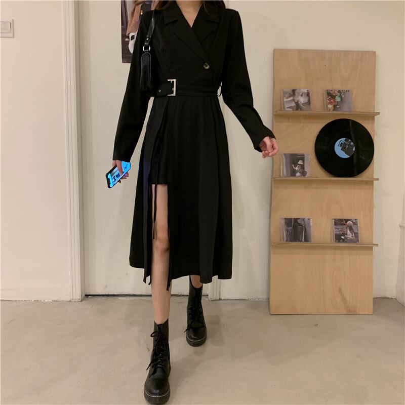 【dress】今季も大流行!気質満点長袖デザインスリットハイウエストワンピース G1758