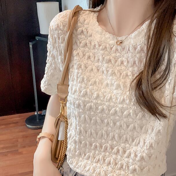 【tops】清新スウィート半袖ラウンドネック着回し無地ファッションTシャツ