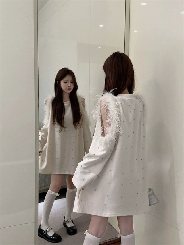 【tops】エコファー肩開きビジューパーカーF6187