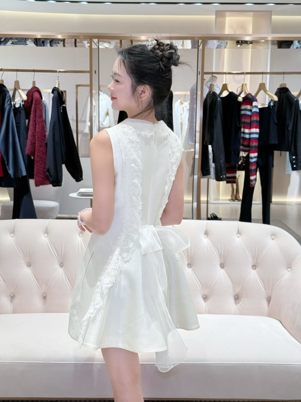 【dress】バックリボンレースドッキングミニワンピース　N3535