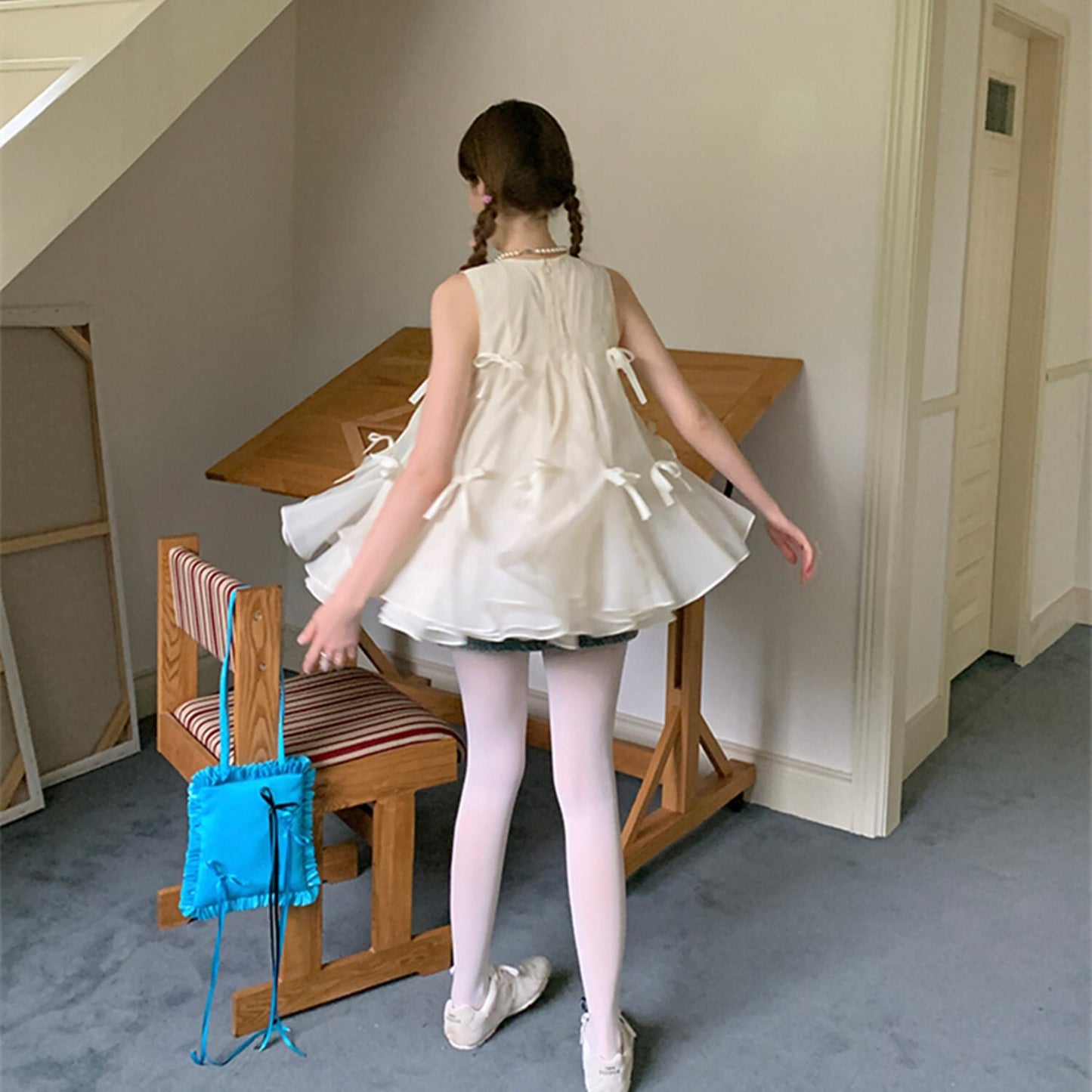 【tops】リボンペプラムノースリーブトップス　N3011