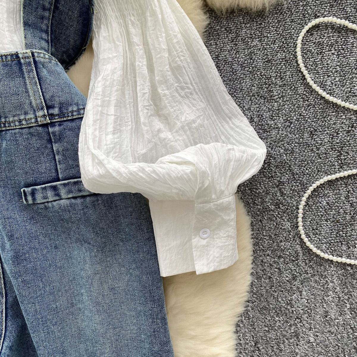 【set】シャツトップス×サロペットデニムパンツセット　M29710
