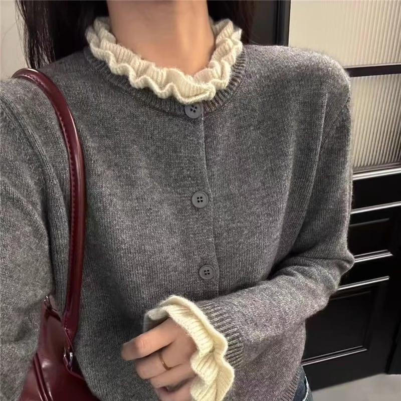 【outer】ギャザーフリルカーディガン Q6724