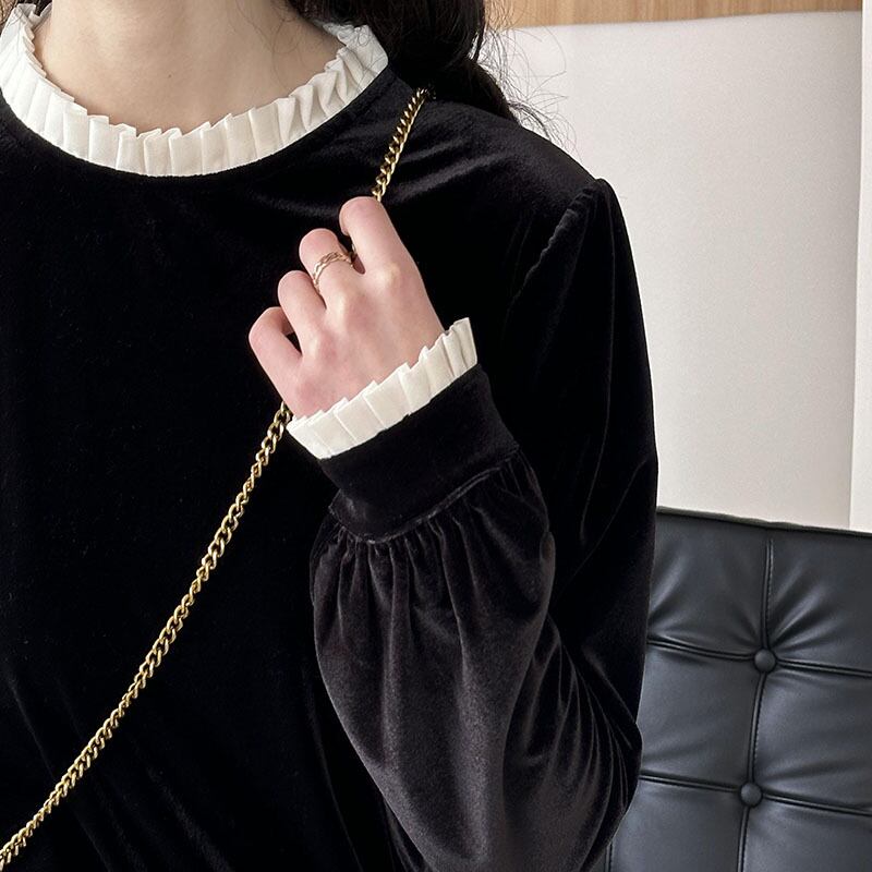 【tops】フェイクレイヤードベルベットトップス Q6964