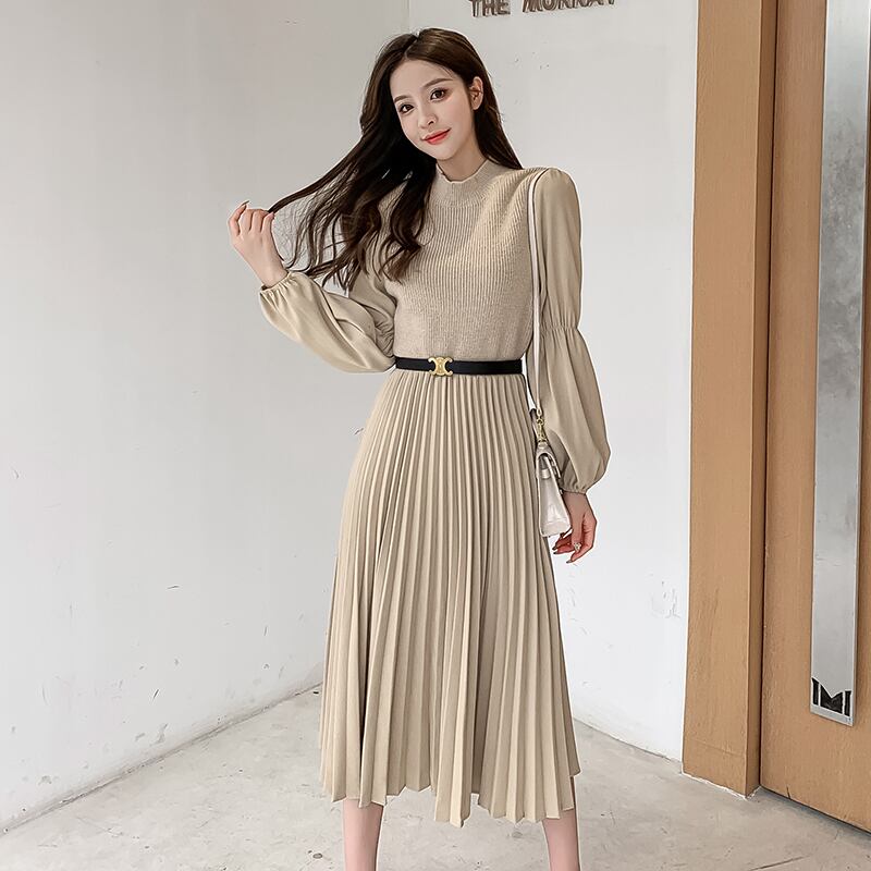 【dress】高級感 秋気質満点長袖高品質フランス風デザインワンピース G2235