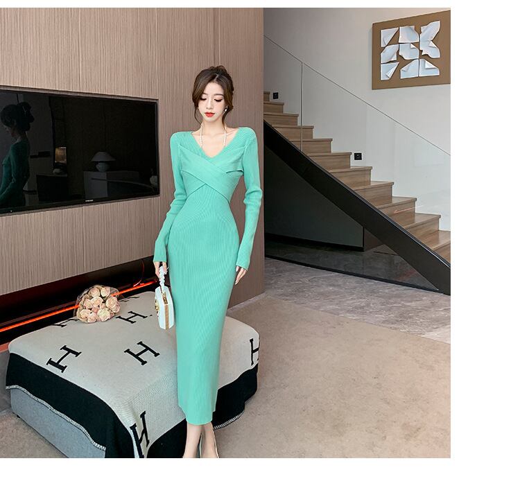 【dress】Vネックニットワンピース　M18602