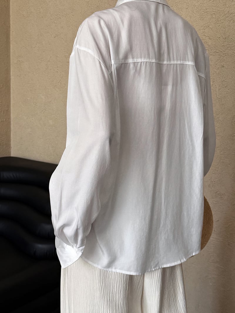 【tops】レース切り替えシャツブラウス　M29946