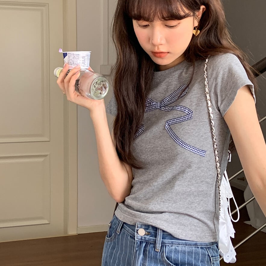 【tops】リボン付きTシャツ　M24988