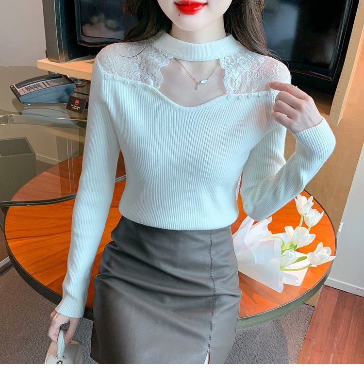 【tops】レースドッキングニットトップス　M27628