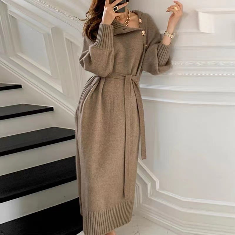 【dress】ボタンデザインニットワンピース　M25619