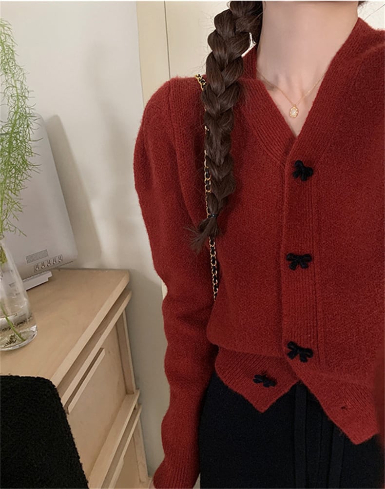 【outer】リボン付きニットカーデ　M25847