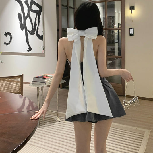 【set】リボンホルターネックチョッキ+スカート２点セットG21404