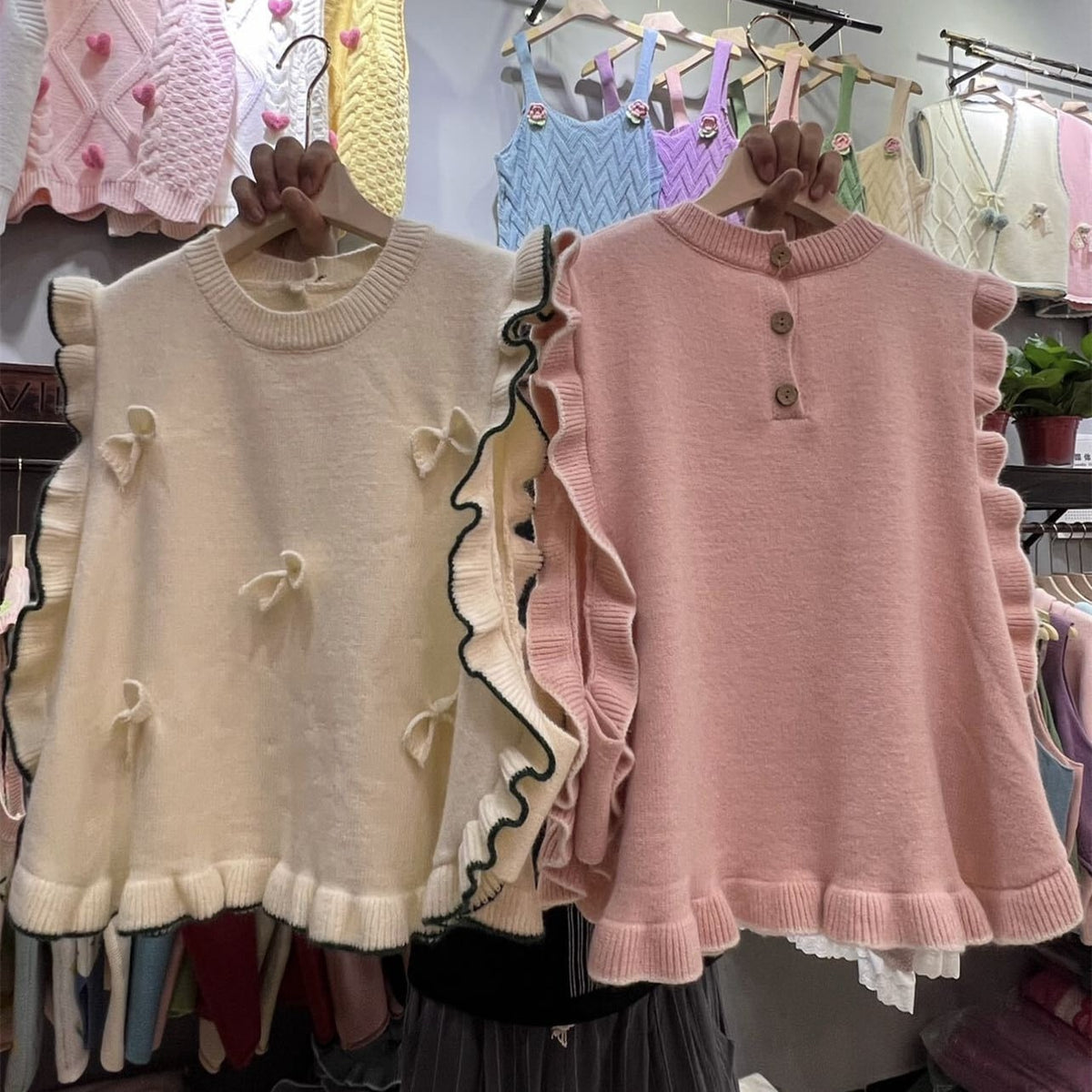 【tops】リボン付きニットベスト　M25779