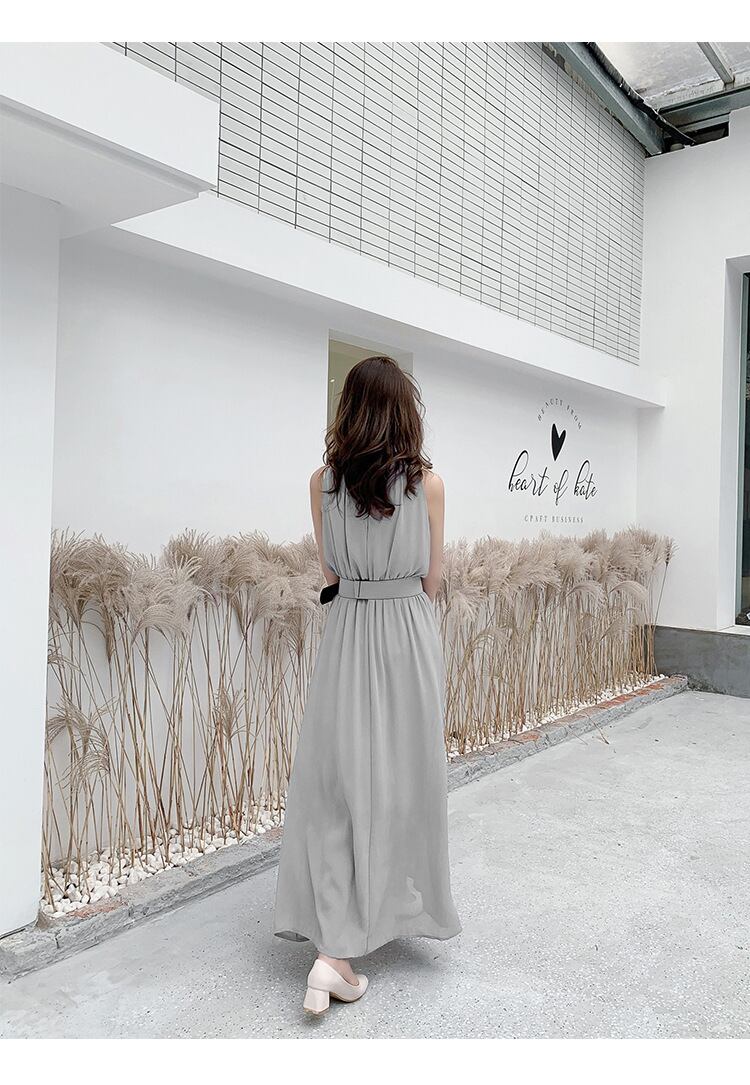 【dress】今季トレンド気質満点海旅行ギャザーウェスト絞り体型カバー無地ワンピースF0288