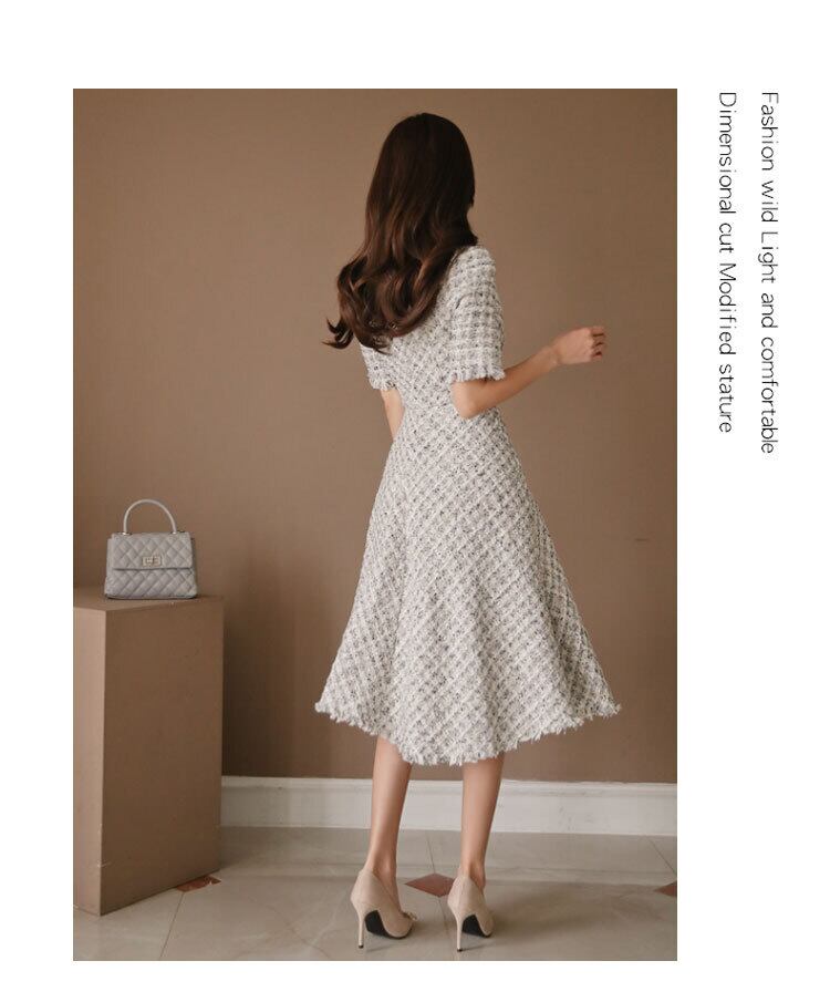 【dress】OL通勤好感度UP!気質満点韓国風知的5分袖 ハイウエストワンピース G0402