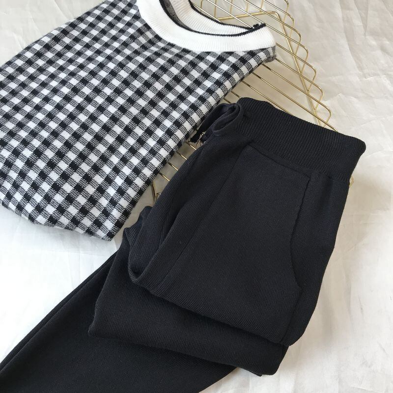 【set】着心地良い気質満点レトロINS風ルーズニットトップス+パンツ２点セット G3138