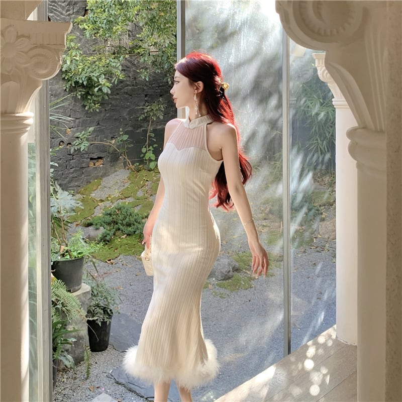 【dress】ファーノースリーブワンピース　M23903