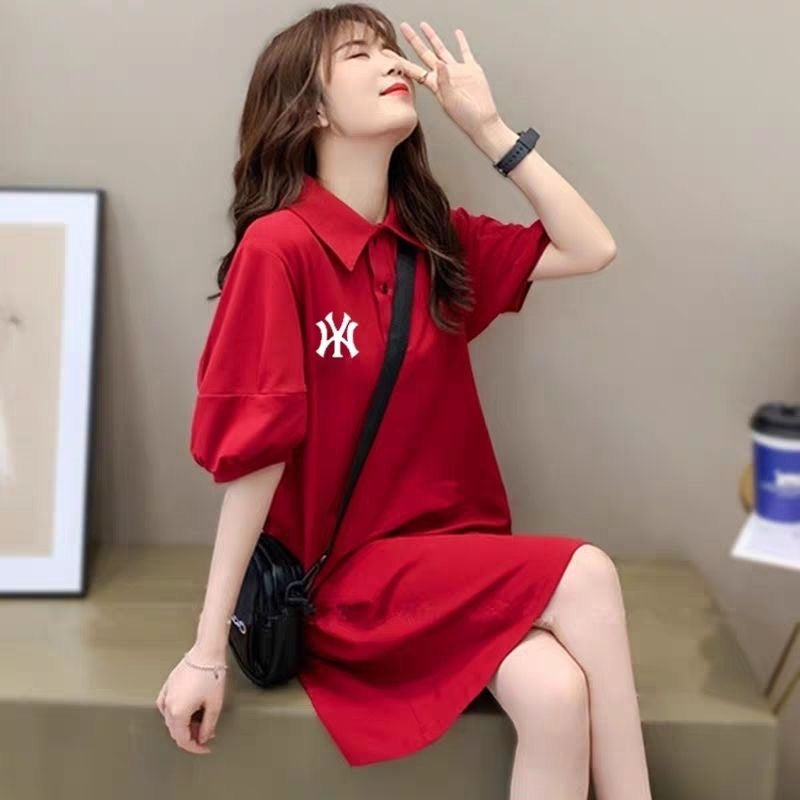 【dress】2色POLOネックパフ袖ワンピースF7672