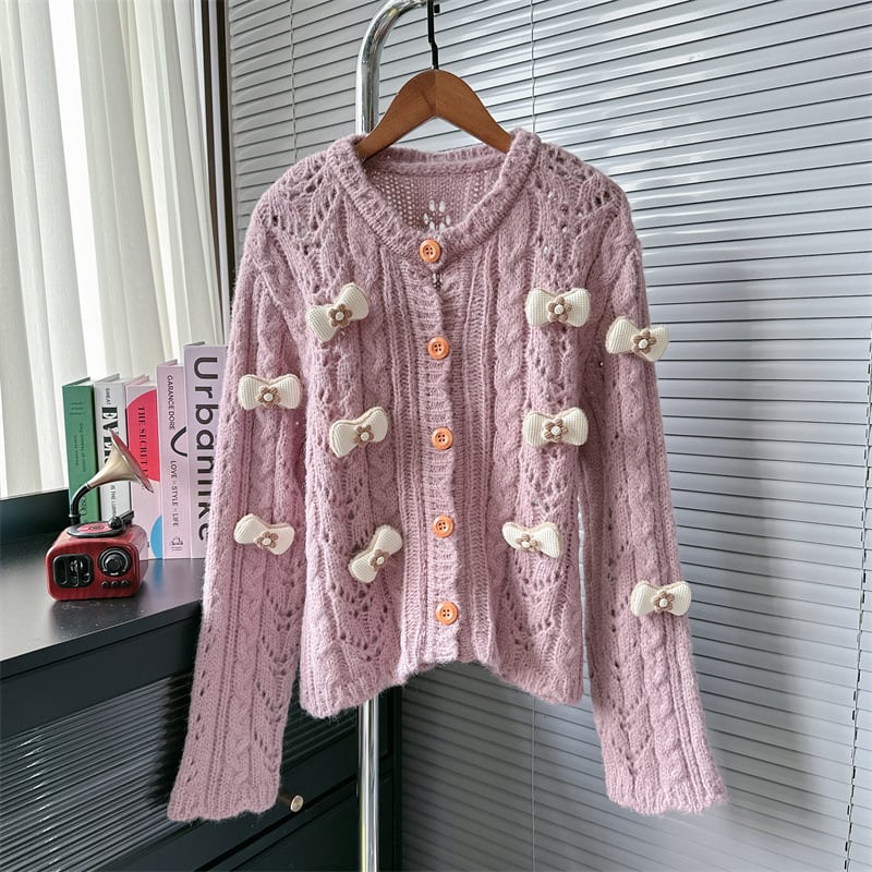 【outer】リボン付きニットカーデ　M26164