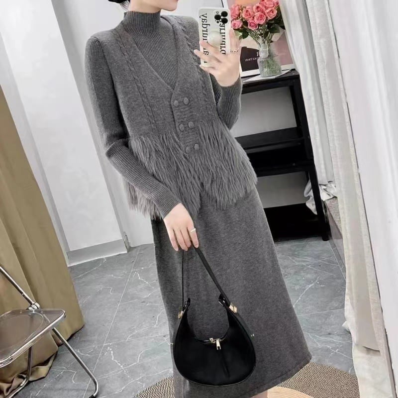 【set】ファージレ×ニットワンピースセット　M26272