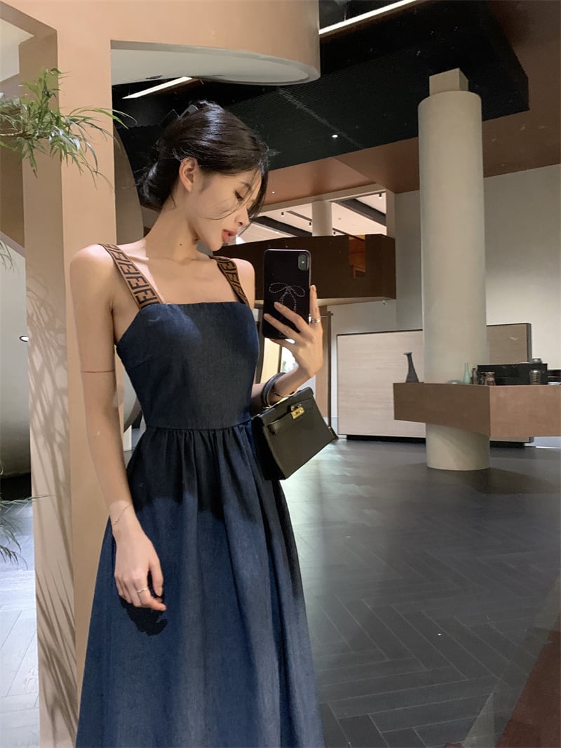 【dress】バックオープンデニムワンピース　N2663