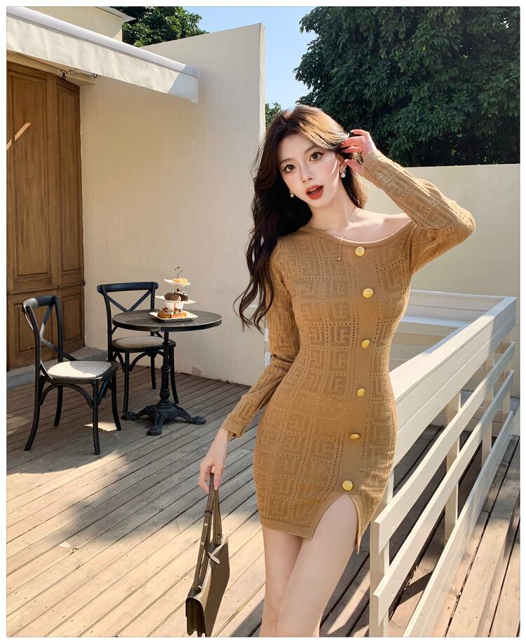 【dress】オフショルダーニットワンピース　M28805
