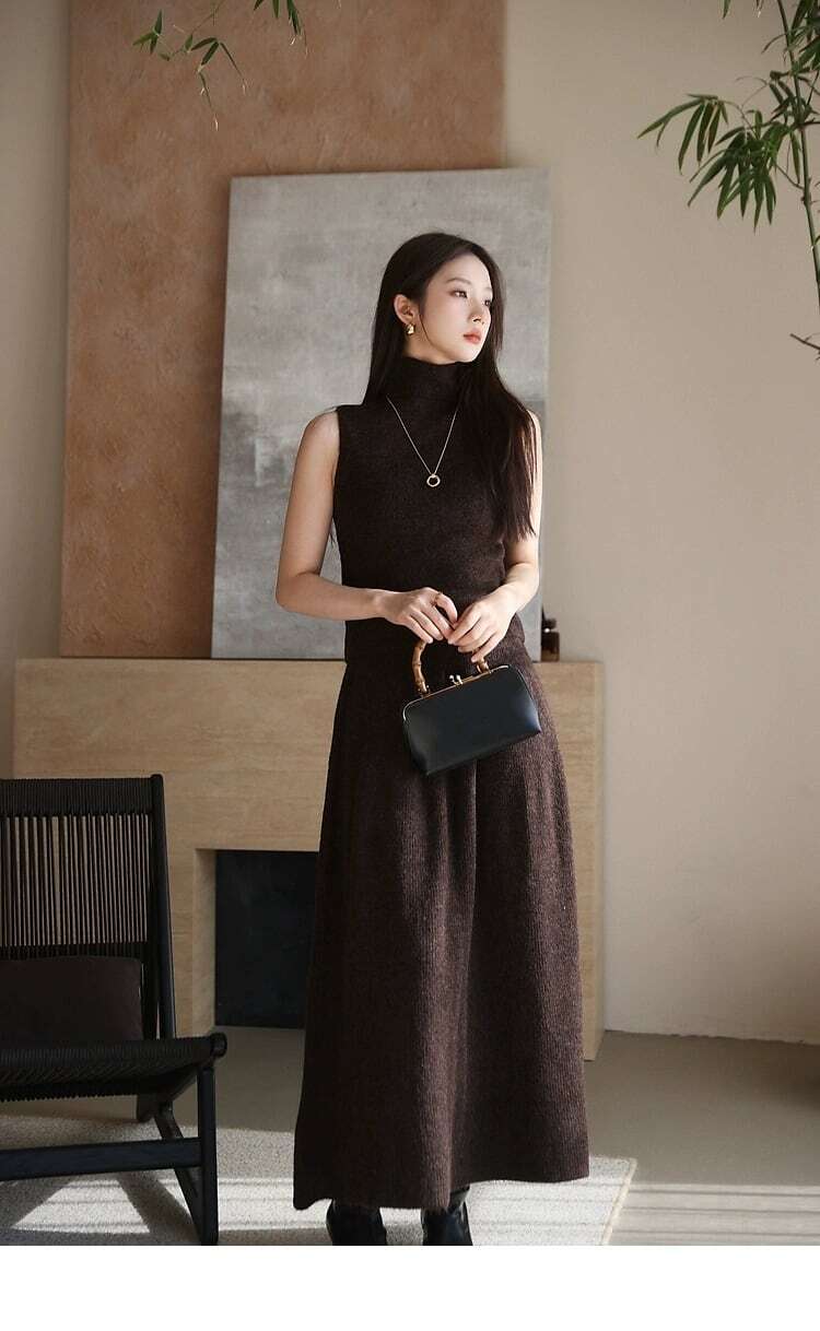 【set】ロング丈カーディガン×ハイネックベスト×スカートニット3点セット　N2743