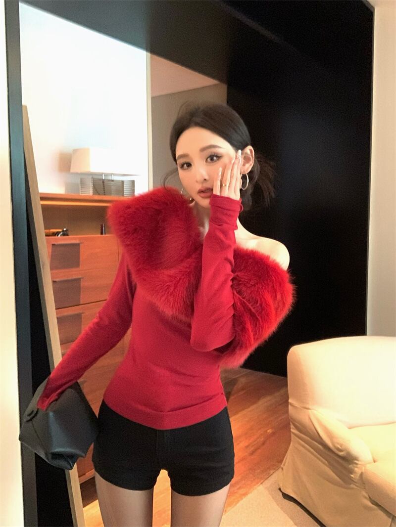 【tops】ファーオフショルダートップス　M29005