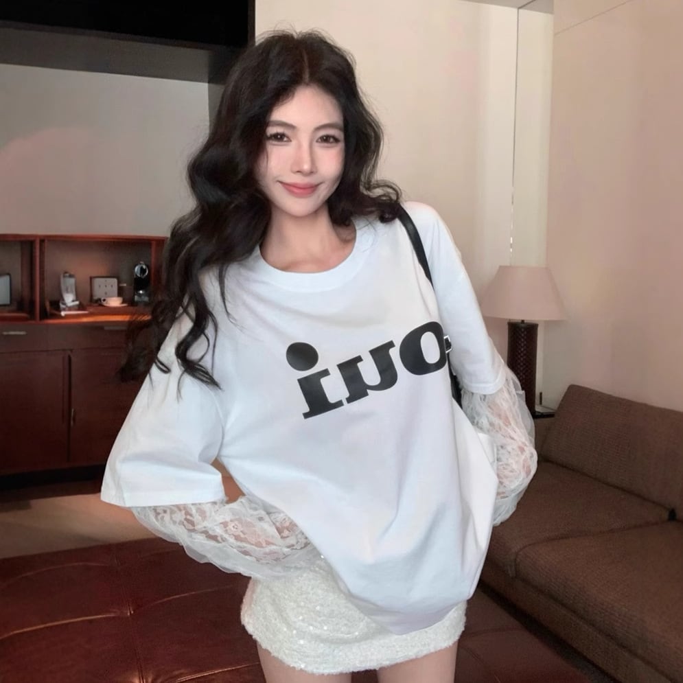 【tops】レース切り替えTシャツ　M28795
