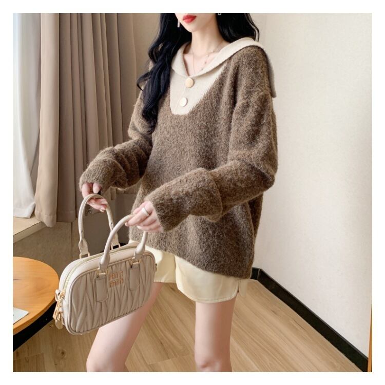 【tops】配色ニットセーター　M18490