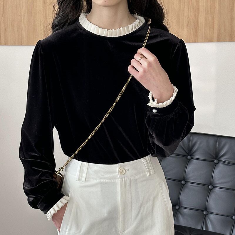 【tops】フェイクレイヤードベルベットトップス Q6964