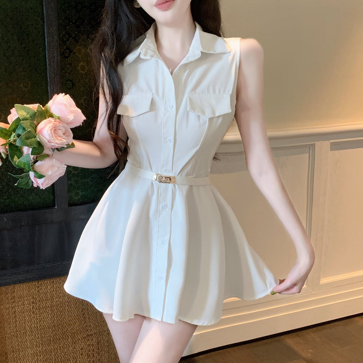 【dress】POLOネックシャツワンピース　M24537