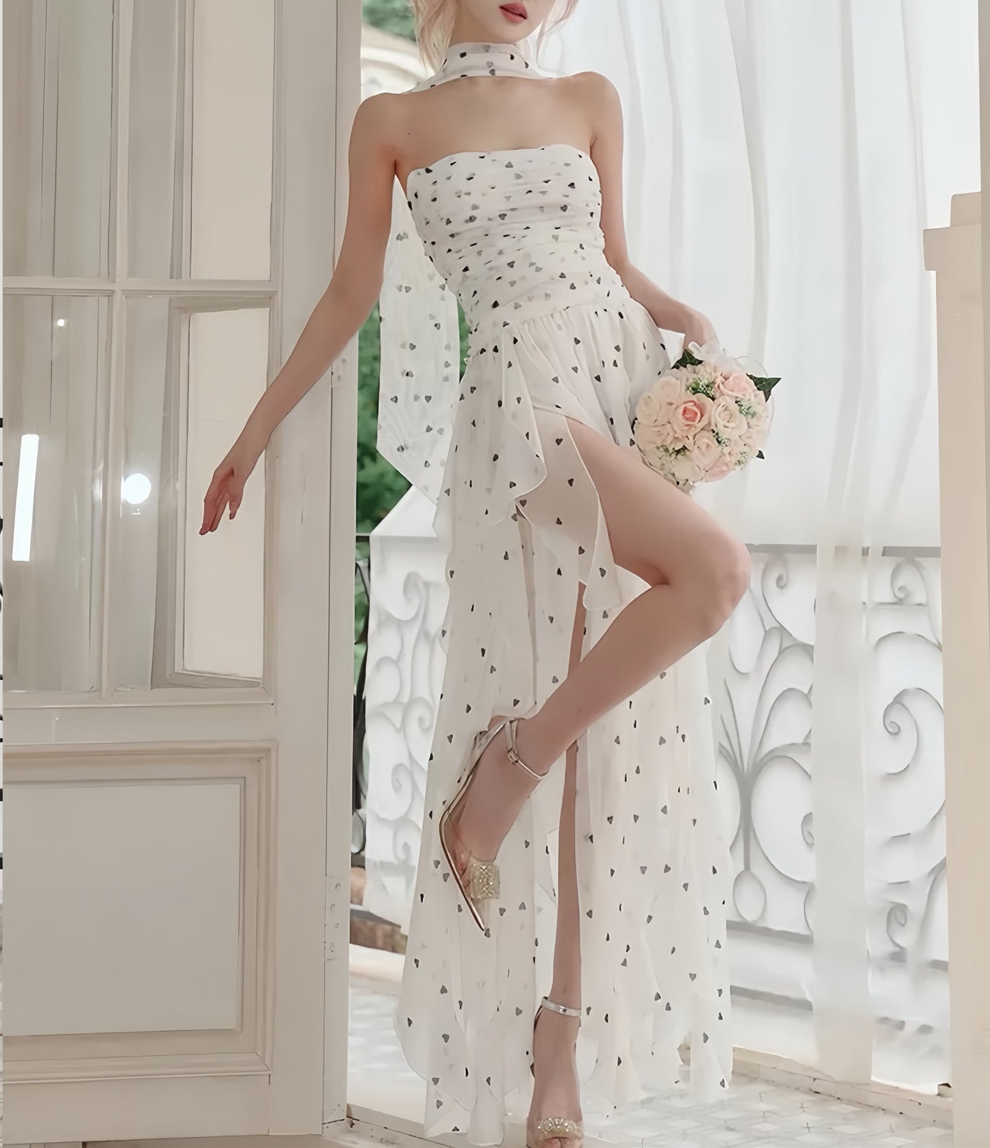 【dress】チョーカー付きハートモチーフロングワンピース　N3563