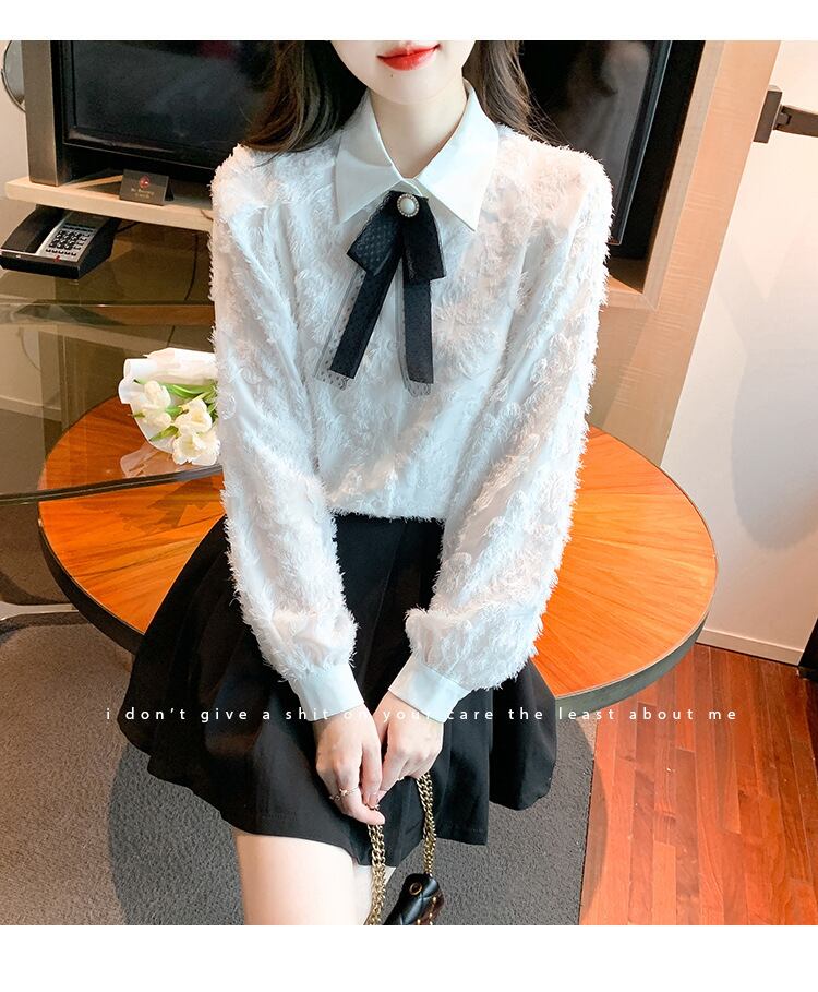 【tops】リボン付きレースシャツトップス　M18686