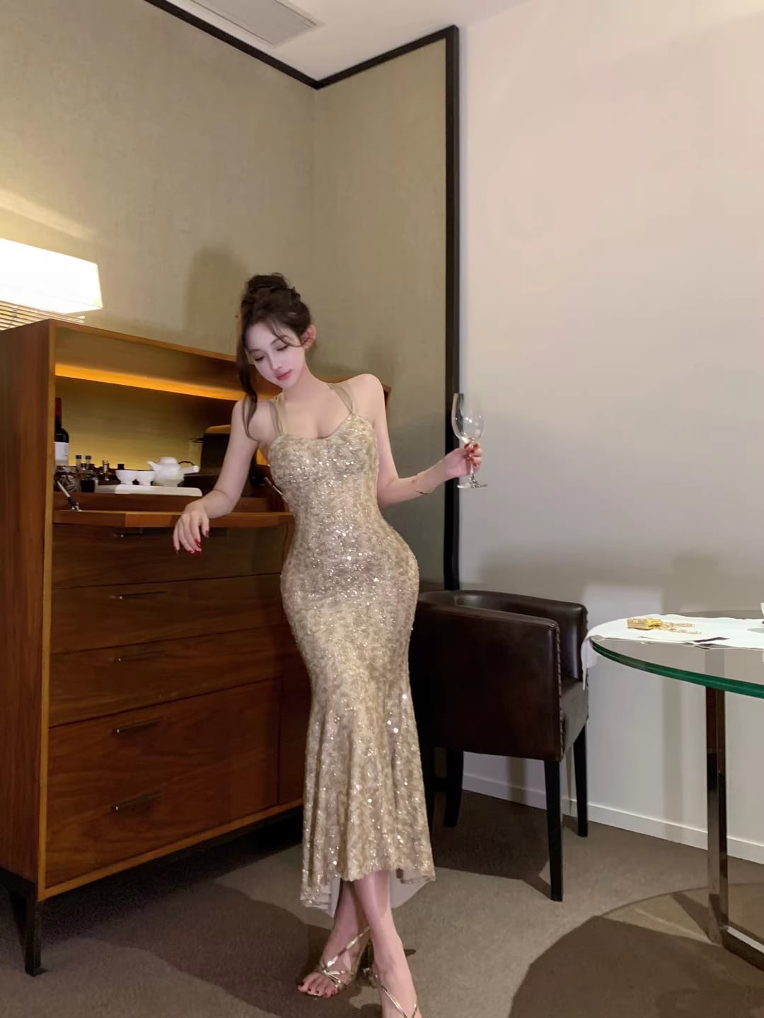 【dress】バックレスマーメイドドレス Q7907