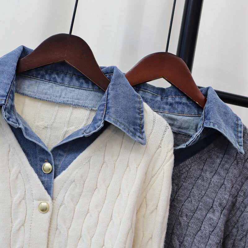 【outer】デニムドッキングニットカーディガン Q7591