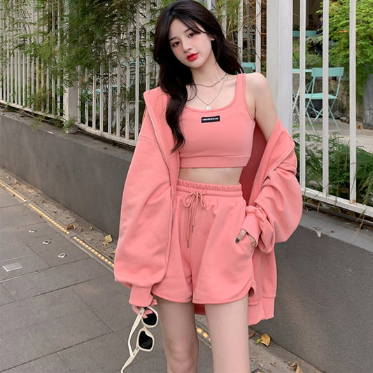 【set】人気を獲得?カジュアル気質満点アウター+キャミソール+ショートパンツ3点セット G13531