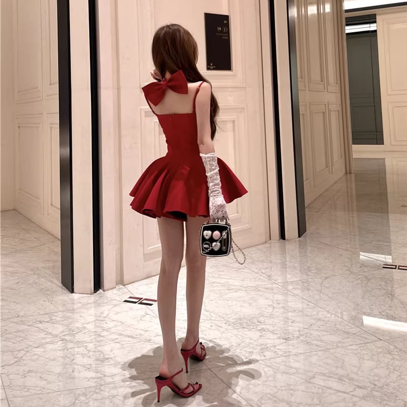 【dress】ネックリボン付きフレアキャミワンピース Q7943