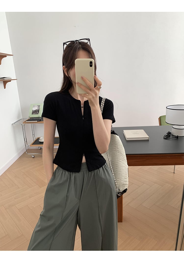 【tops】ファスナーTシャツ　M25069