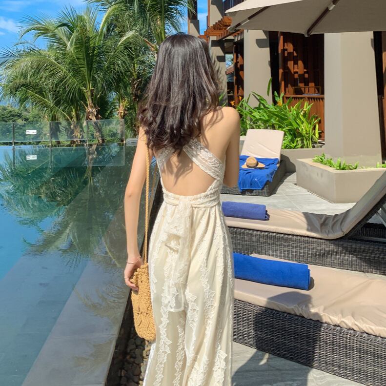 【set】Vネックレースバックで綺麗オールインワンG21327