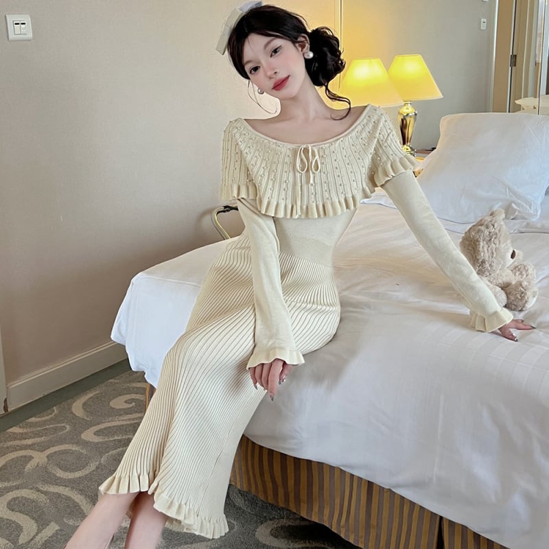 【dress】ラバティンカラーニットワンピース Q7046