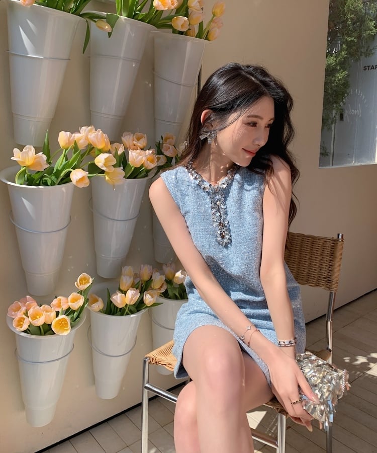【dress】スパンコール付きツイードワンピース　N2554