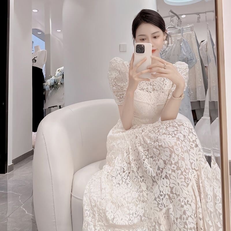 【dress】パフスリーブレースワンピース　N2676