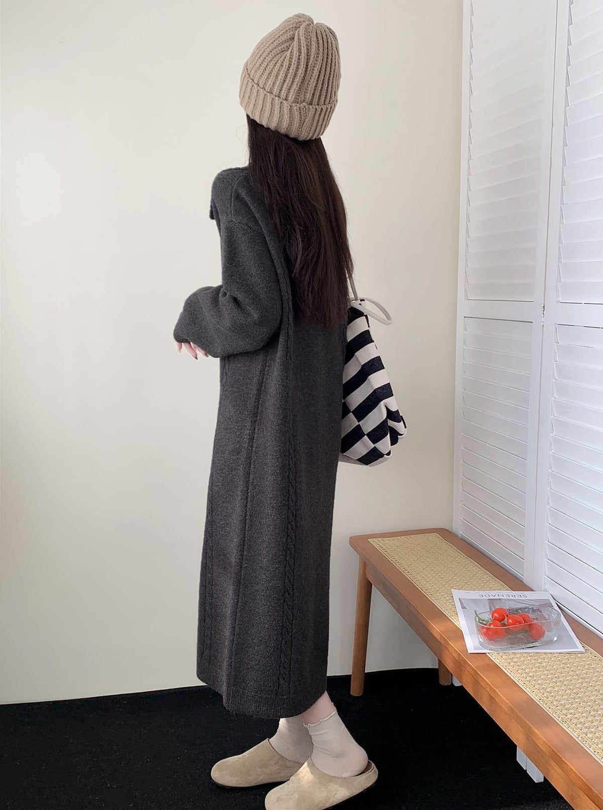 【dress】折り襟ロングニットワンピース Q7771
