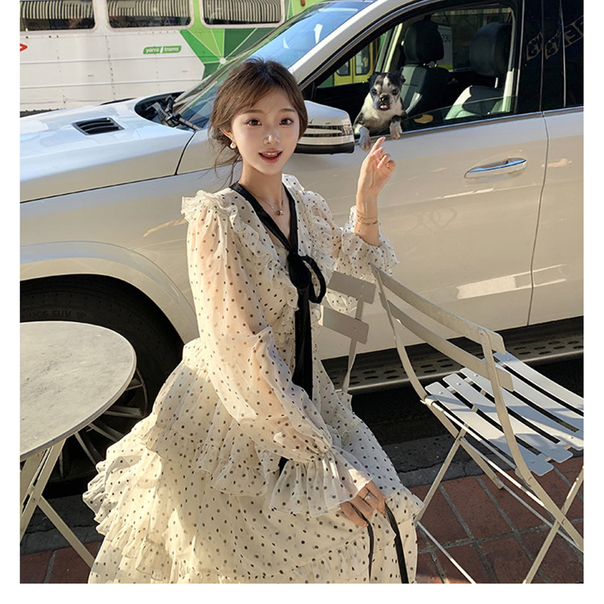 【dress】ビッグリボンドット柄ティアードワンピース　N3324