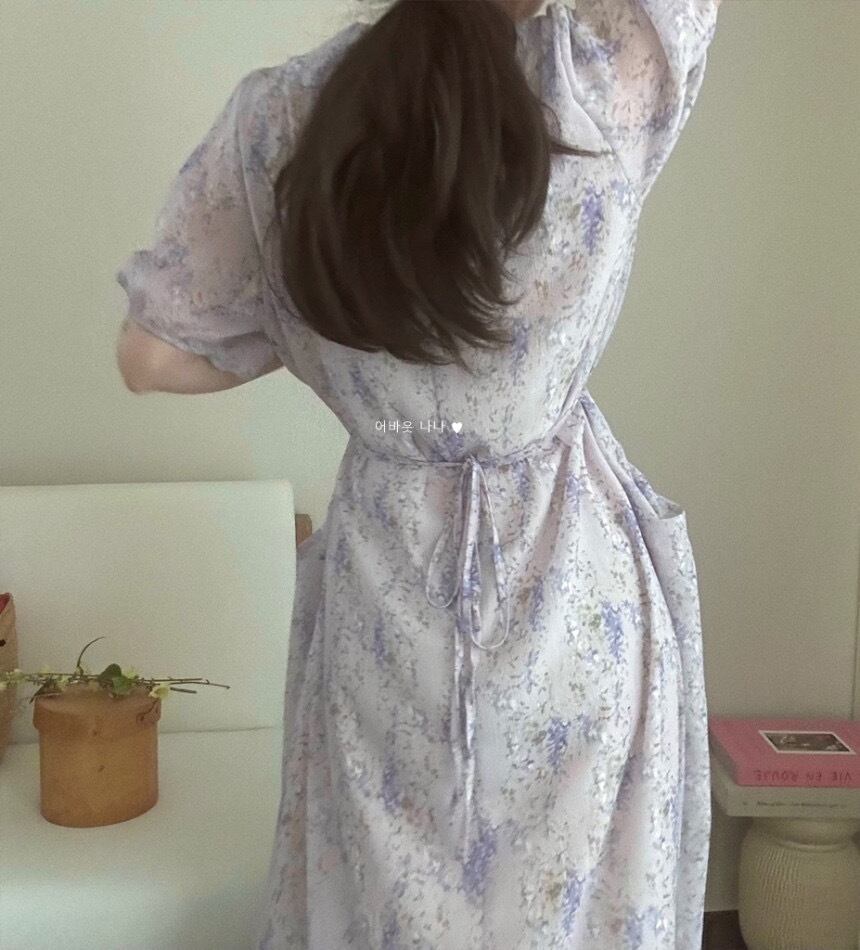 【dress】Vネック花柄パフスリーブワンピース G20746